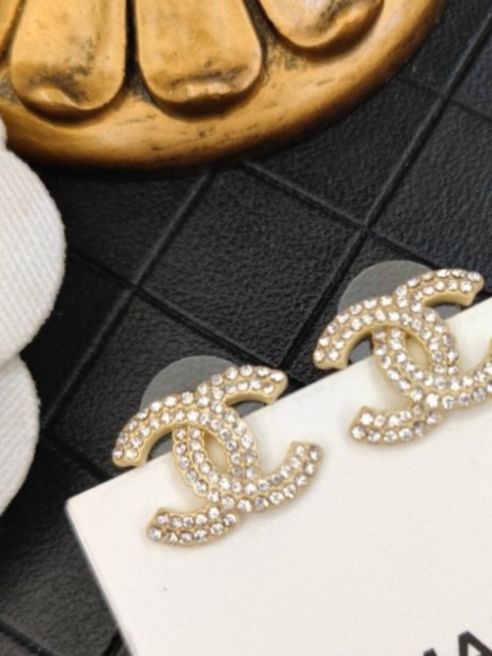 Authentic Chanel Large Full Crystal CC Stud Earrings | Brand New Unworn - Picture 4 of 6